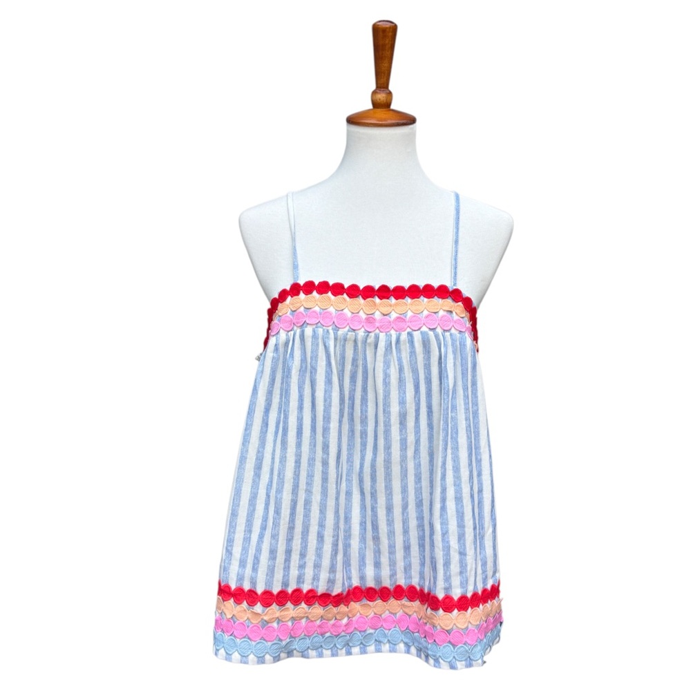Entro Women’s L Cotton Striped Smocked Tank Top With Colorful Dot Detailing - Picture 5 of 12